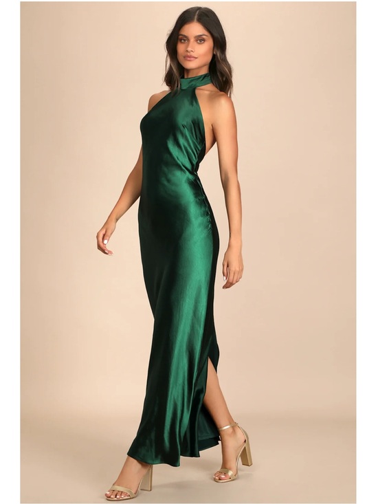 Lulus Dresses & Skirts - Lulus Love in Your Life Emerald Green Satin Halter Sleeveless Maxi Dress Small